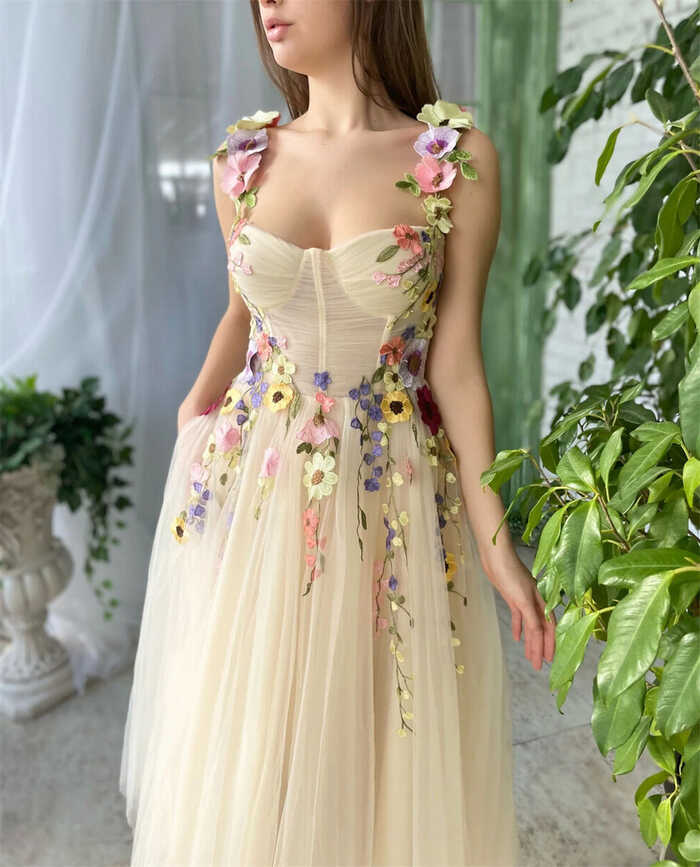 Cathy Summer Tulle Knee Floral Gown Fairy Gown Cottage Corset ...