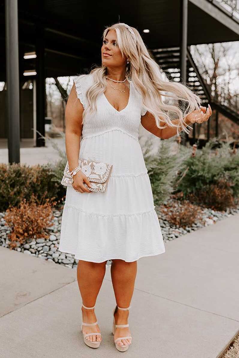 Celebrate Together Smocked Dress In White Curves