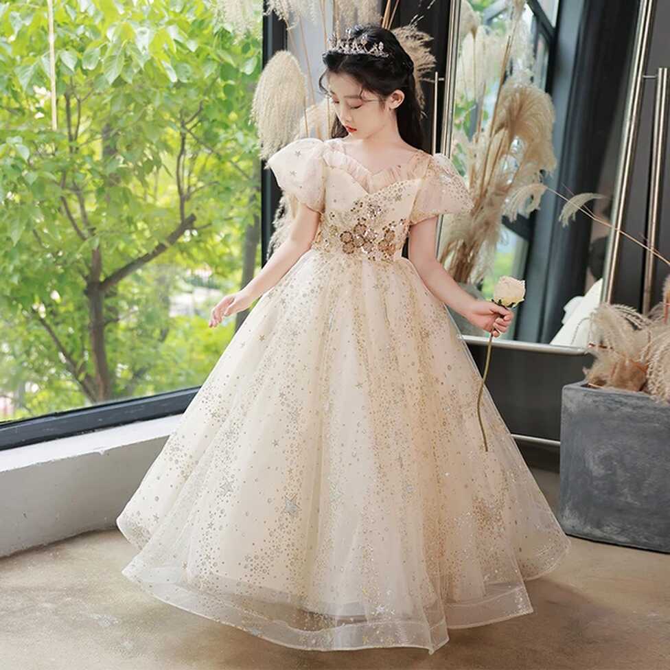 Champagne Children Princess Girl Party Wear Kids Christmas Long ...