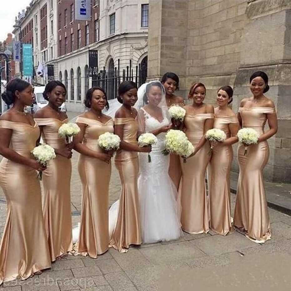 Champagne Gold Floor Length Simple Mermaid Cheap Bridesmaid ...