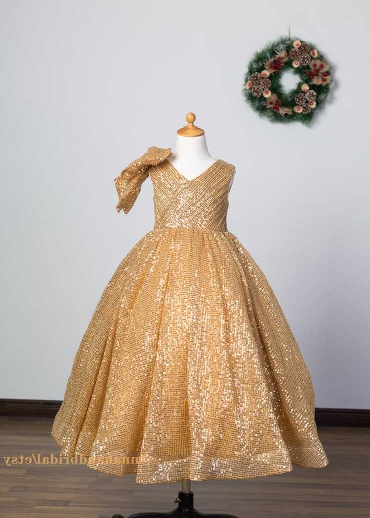 Champagne Gold Sequin Flower Girls Dress/sparkle Sequin Little ...