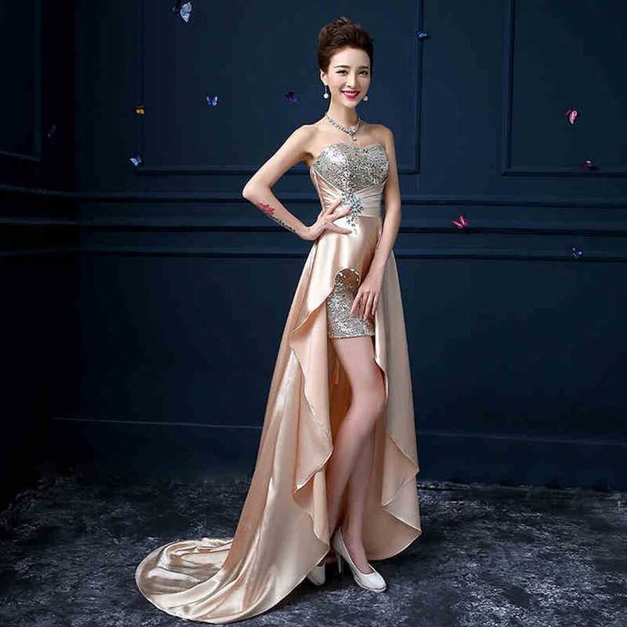 Champagne Gold Short Front Long Back Evening Dress Sale E033 ...