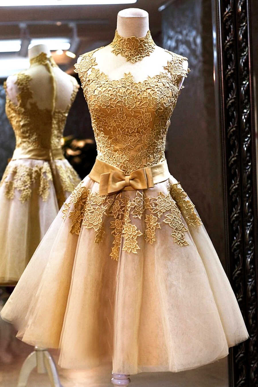 Champagne Tulle with Applique Elegant Vintage Style Prom Dress ...