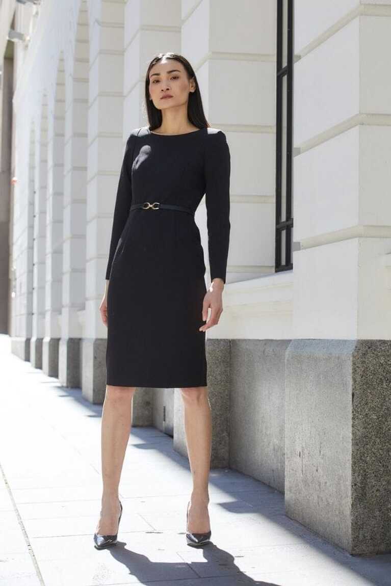 Charlene Tailored Long Sleeve Dress - Black Stretch