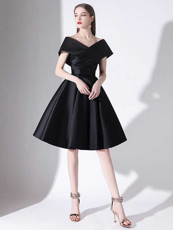 Charming Evening Dress A-Line V-Neck Knee-Length Short Sleeves ...