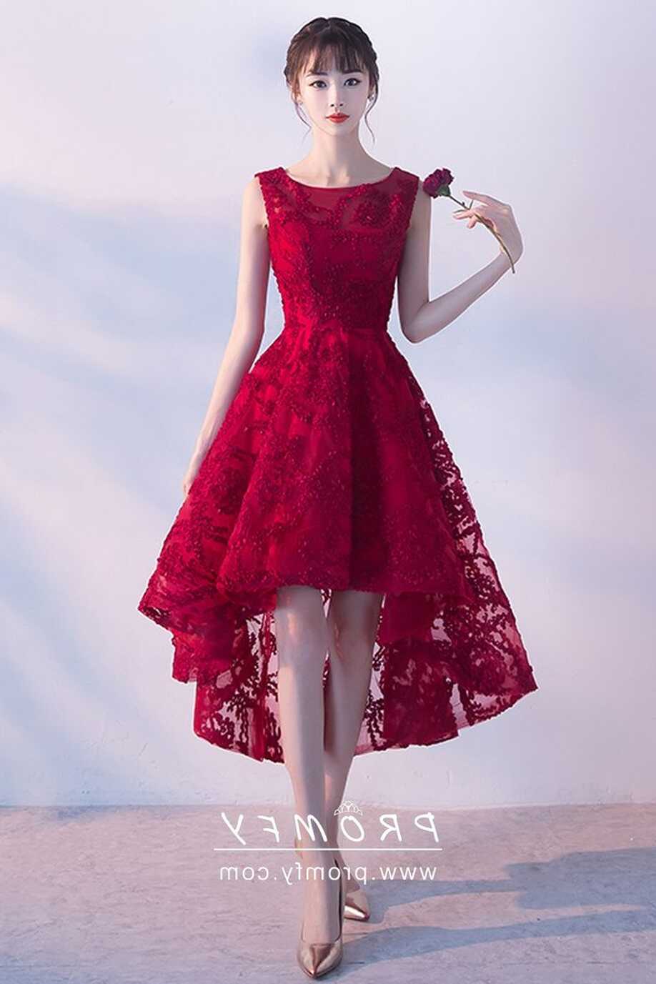 Charming Red Lace &amp; Satin High-low Cocktail Dress