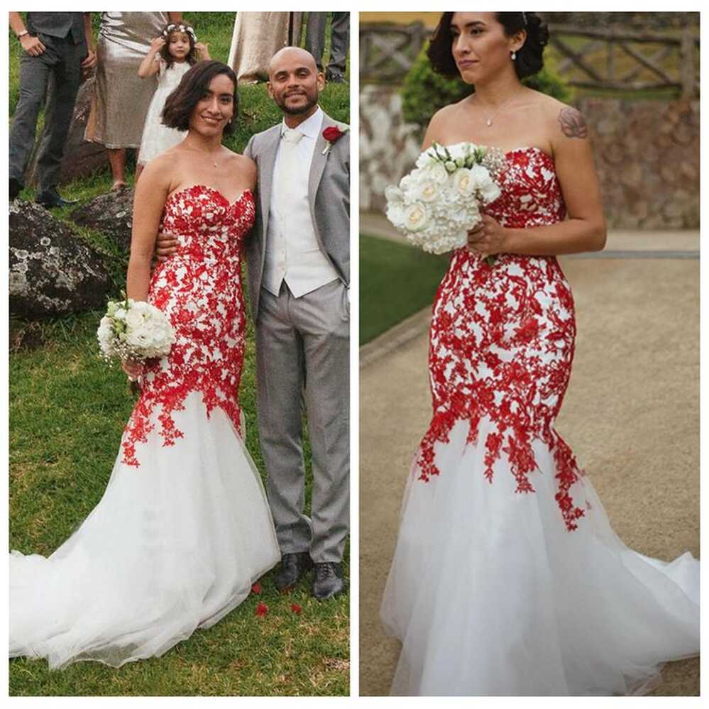 Charming Sweetheart Tulle Red and White Wedding Dresses Appliques ...