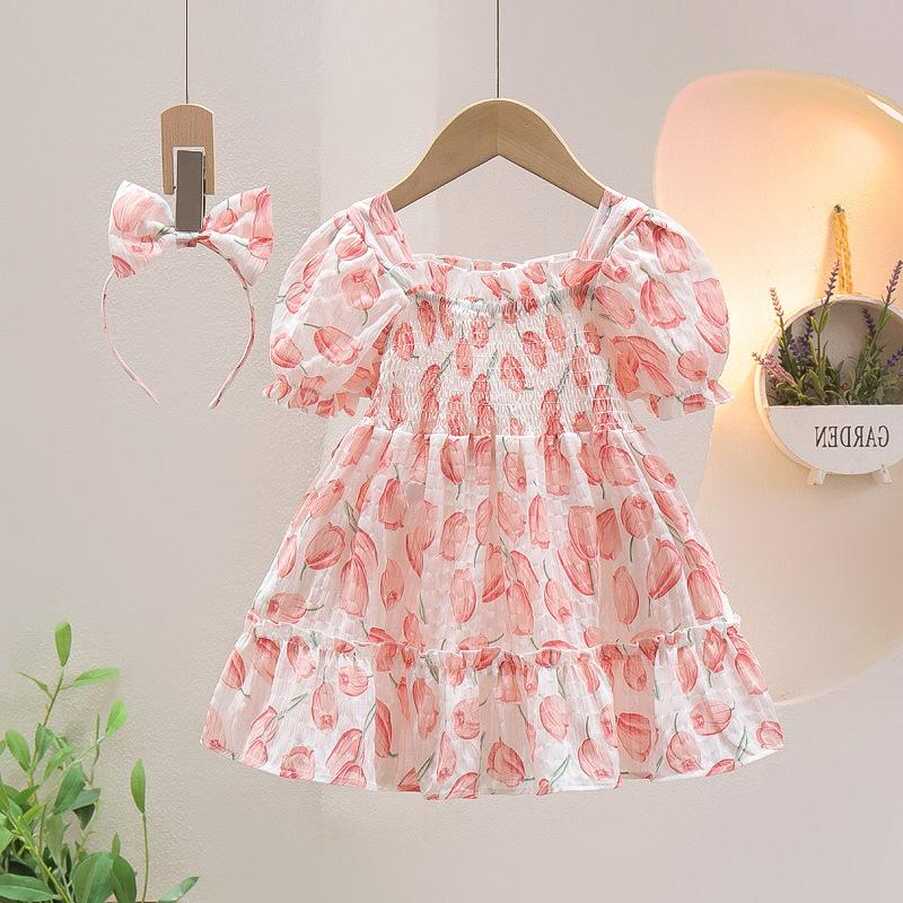 Cheap Girls Summer Short Sleeve Chiffon Floral Dress Korean Style ...