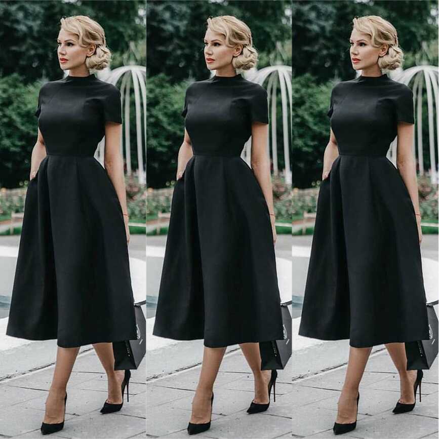 Cheap High Quality Elegant Black Dress Vintage Ladies Fit Flare ...