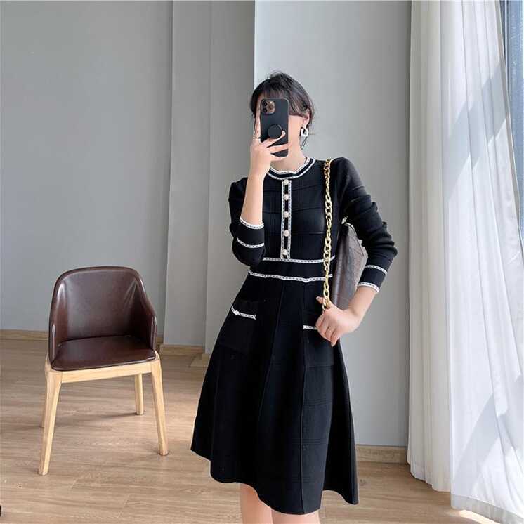 Cheap Korean Chic Autumn Winter Women A-Line Dress O Neck White ...