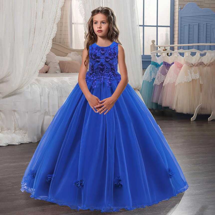 Cheap Lace Beaded Applique Long Ball Gown Kids Dress Girl Party ...