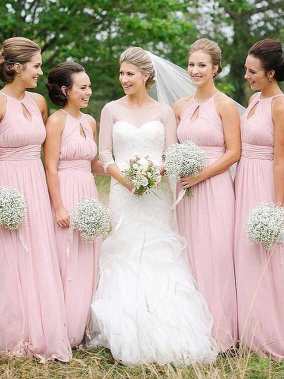 Cheap Pink Bridesmaid Dresses Plus Size Chiffon Long Modest ...