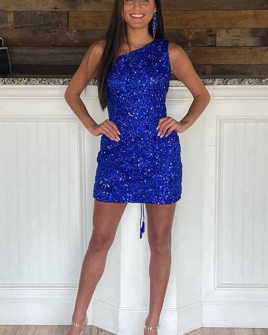 Cheap Royal Blue 2024 Homecoming Dresses Sequin One Shoulder Short ...