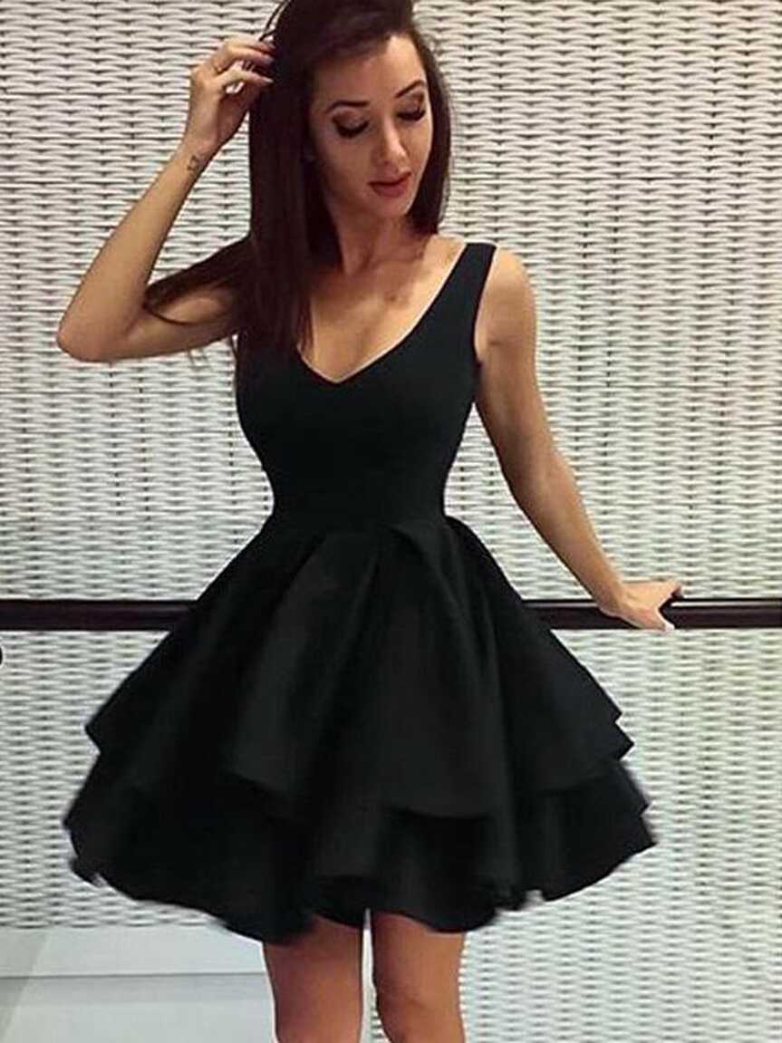 Cheap Short Simple V Neck Black Homecoming Dresses Online, CM531 ...