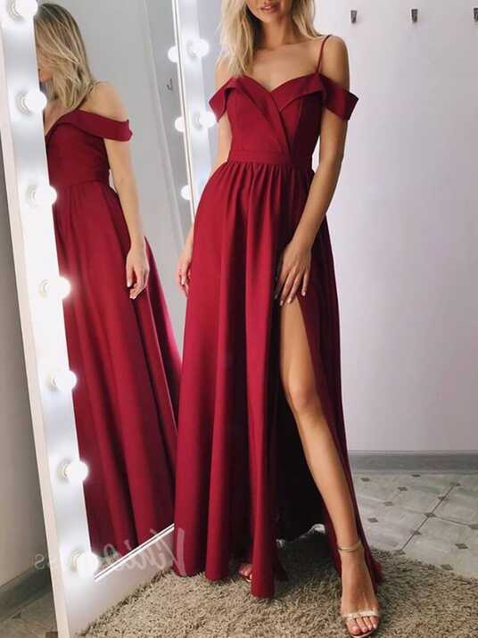 Cheap Simple Dark Red Formal Dresses with Slit FD1503 – Viniodress