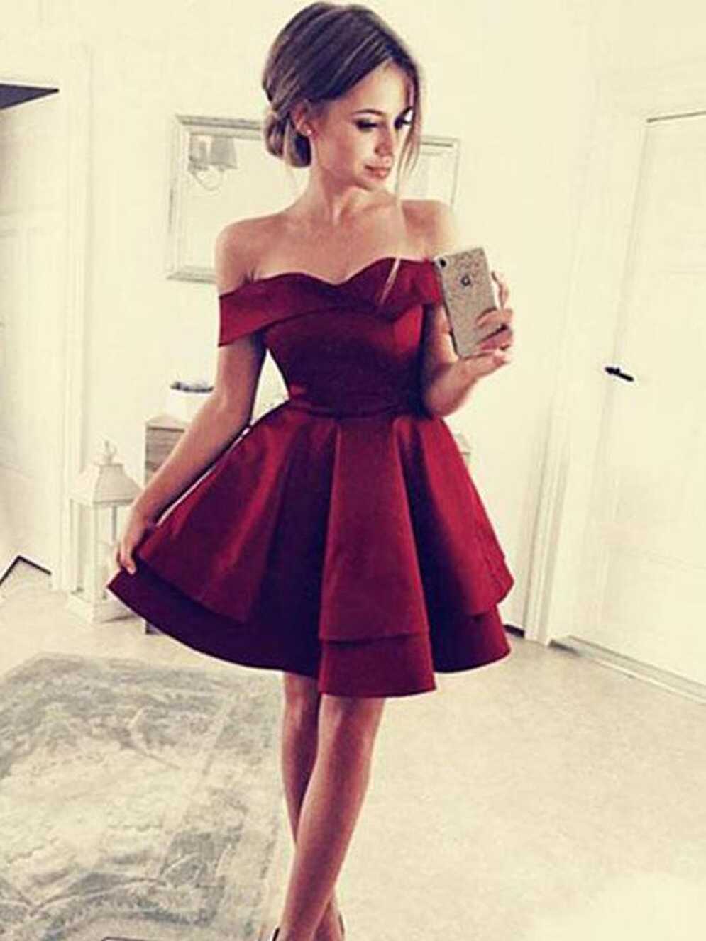 Cheap Simple Off Shoulder Dark Red Homecoming Dresses 2018, CM443 ...