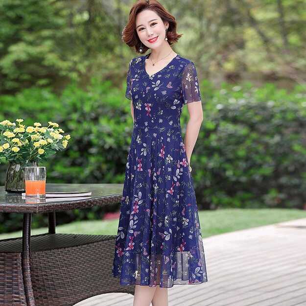 Cheap Summer Chiffon Mid-length Plus Size Printed Floral Over-the ...