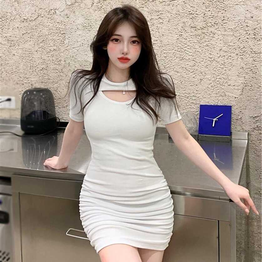 Cheap Summer Fashion Short-Sleeved Dress Korean Style Women Short ...