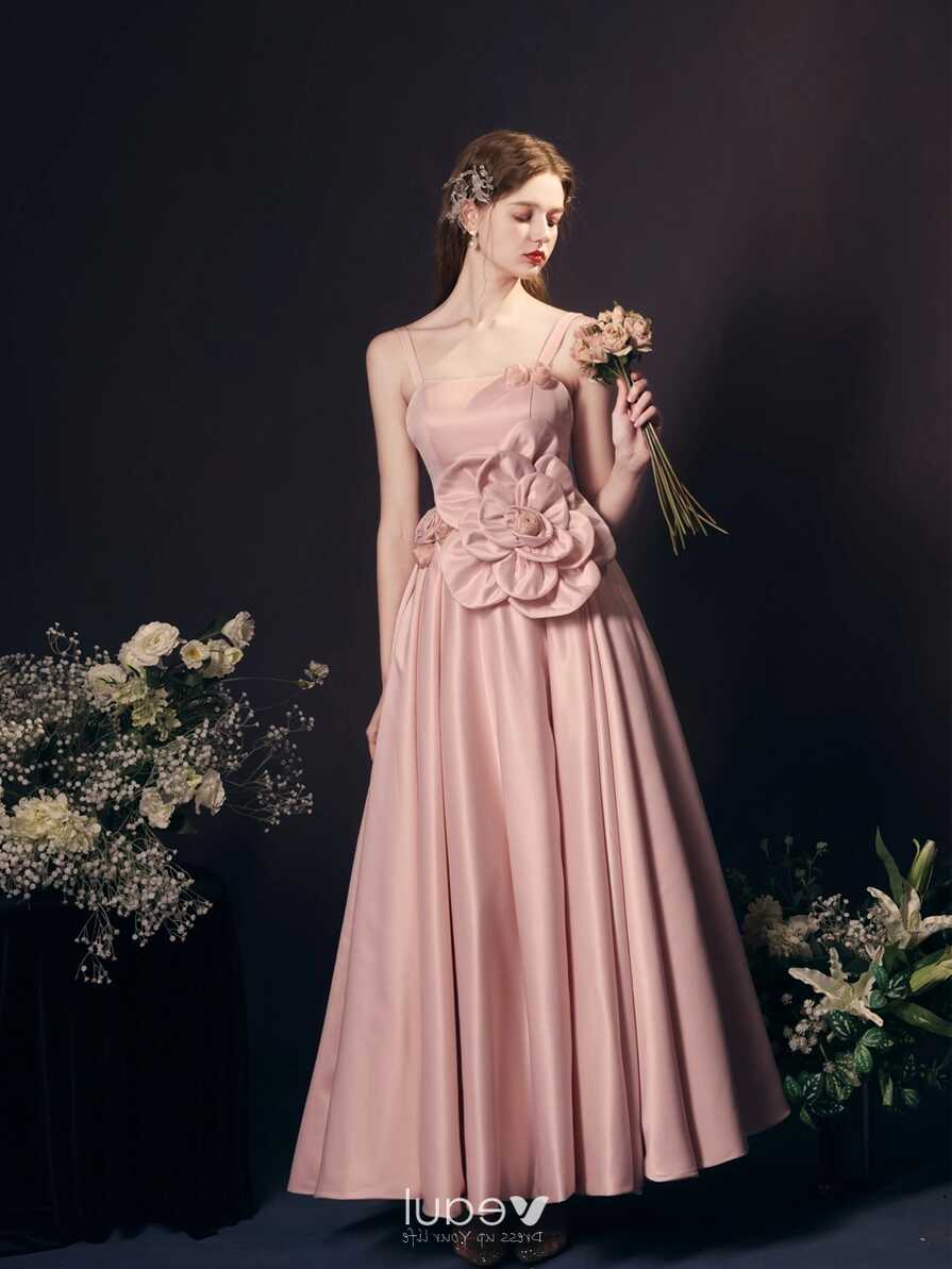 Chic / Beautiful Blushing Pink Appliques Satin Prom Dresses 2023 A ...