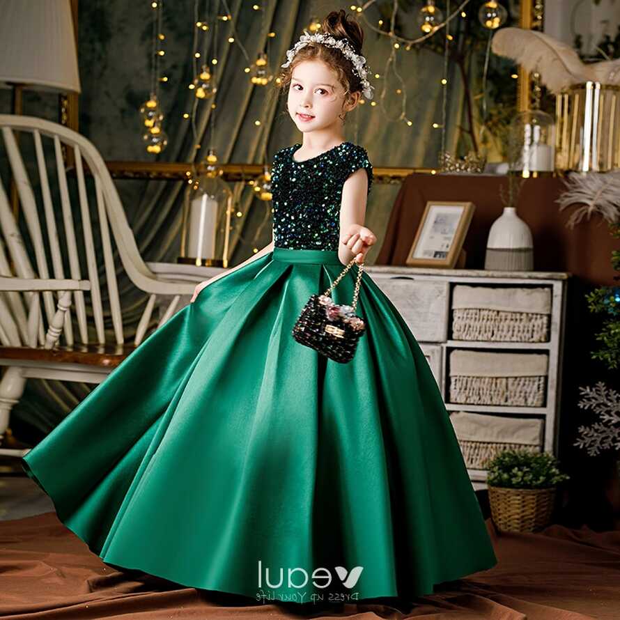 Chic / Beautiful Dark Green Sash Sequins Birthday Flower Girl ...