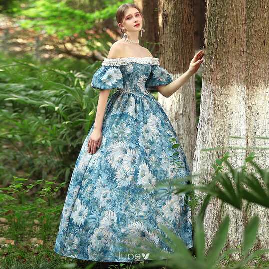 Chic / Beautiful Medieval Sky Blue Evening Dresses 2024 Flower ...