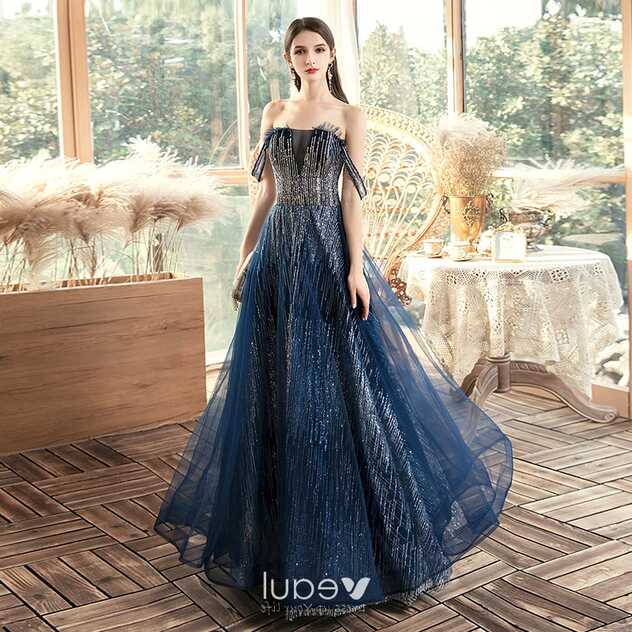 Chic / Beautiful Navy Blue Evening Dresses 2020 A-Line / Princess ...