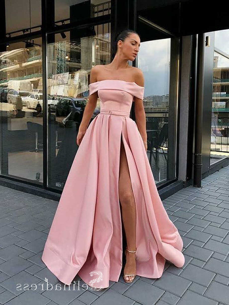 Chic A-line Off-the-shoulder Satin Long Prom Dresses Simple ...