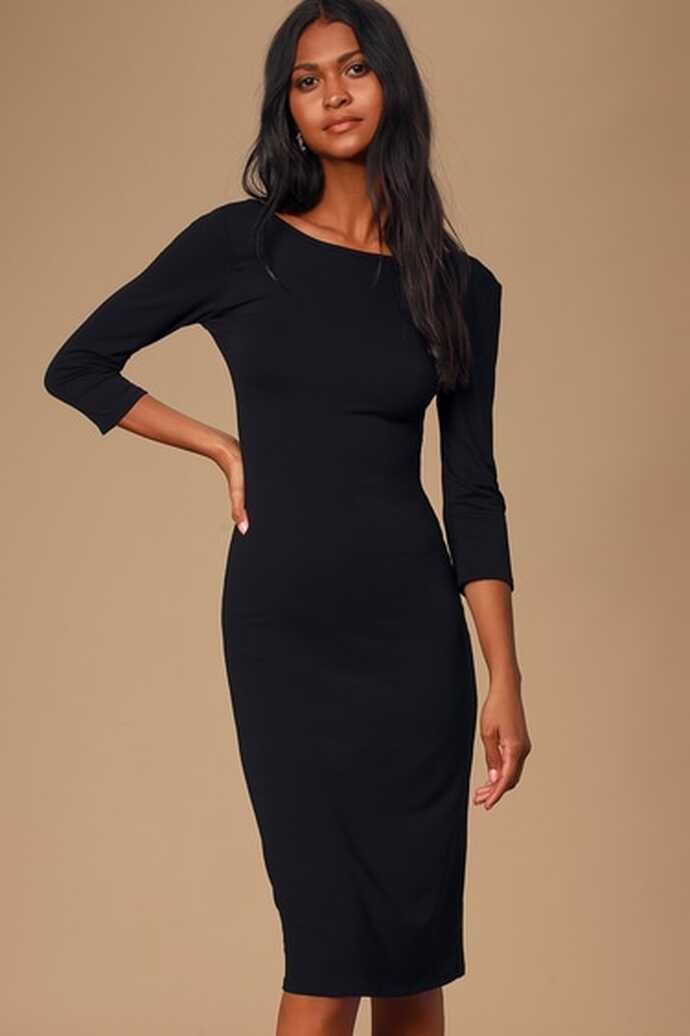 Chic Black Dress - Midi Dress - Bodycon Dress - Lulus