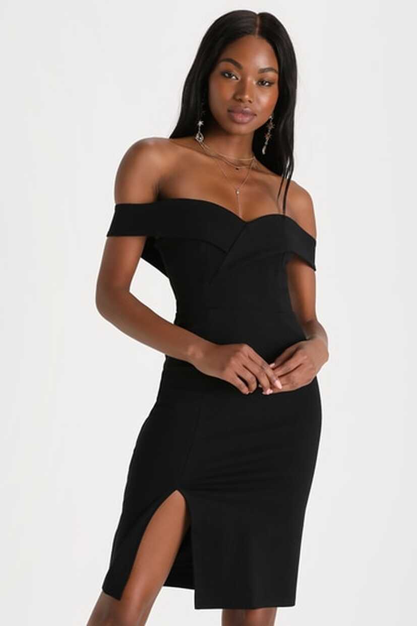 Chic Black Dress - Off-the-Shoulder Dress - Bodycon Dress - LBD ...