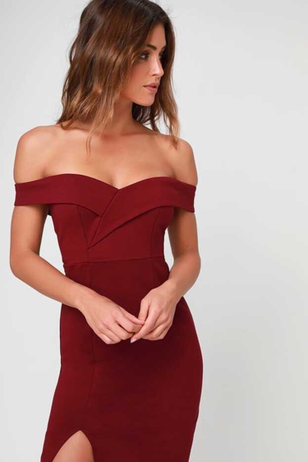 Chic Burgundy Dress - Bodycon Dress - Off-the-Shoulder Dress - Lulus