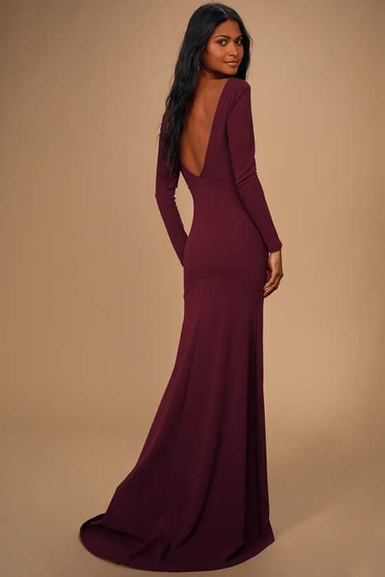 Chic Burgundy Dress - Long Sleeve Maxi Dress - Formal Maxi Dress ...