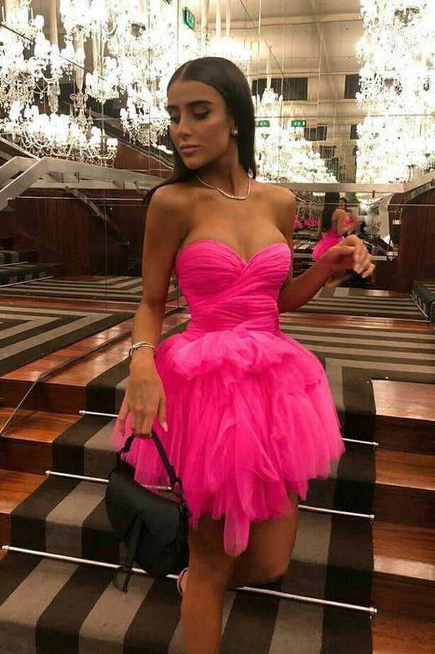 Chic Hot Pink Tulle Homecoming Dress, Short Graduation Party Dress ...