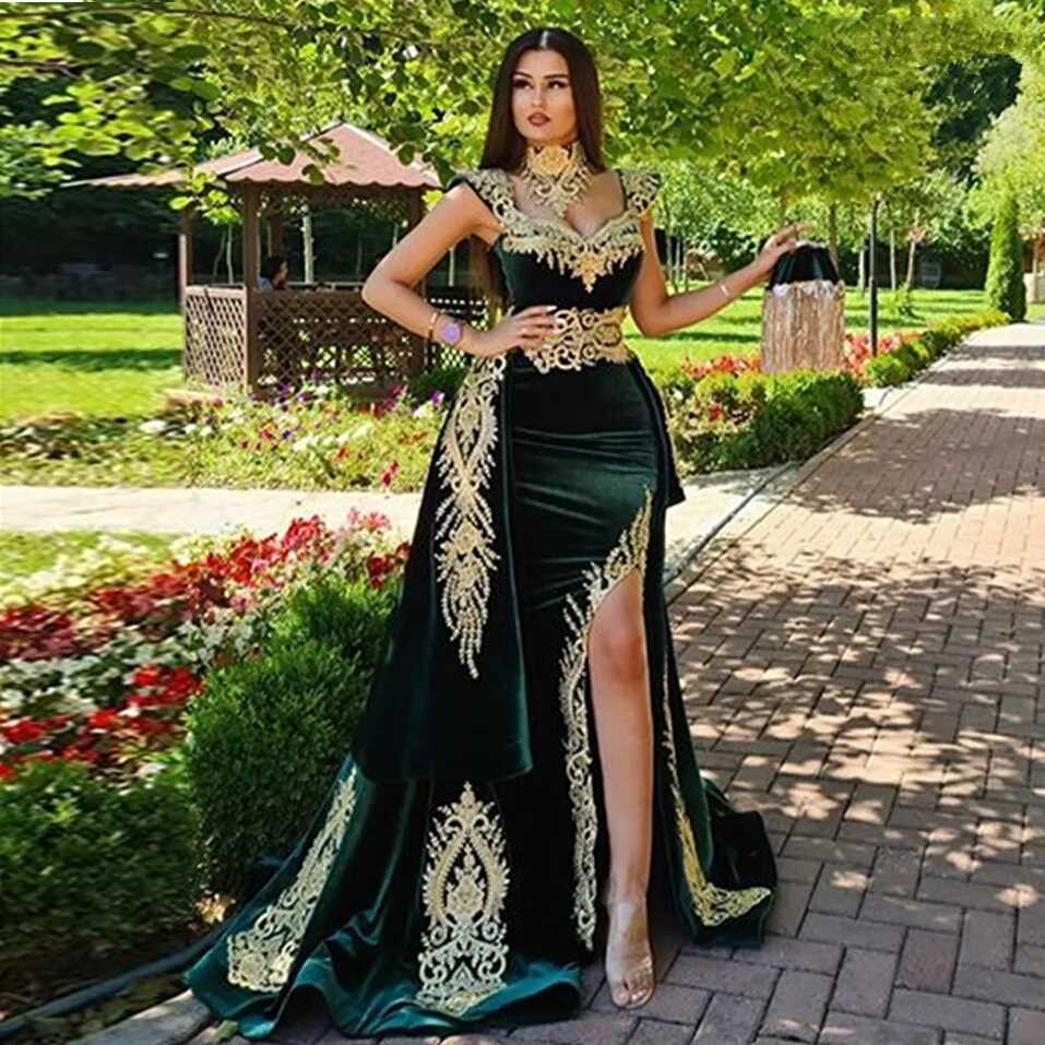 Chic Mermaid Evening Dresses With Detachable Train Veet Gold ...