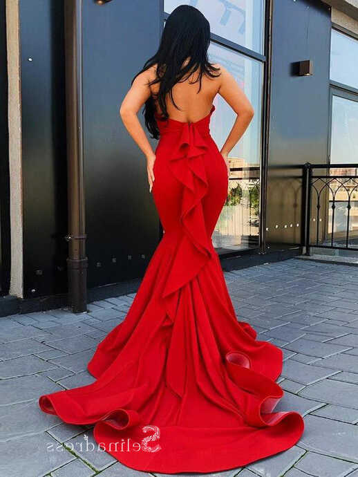 Chic Mermaid High Neck neck Red Prom Dresses Elegant Long Evening ...