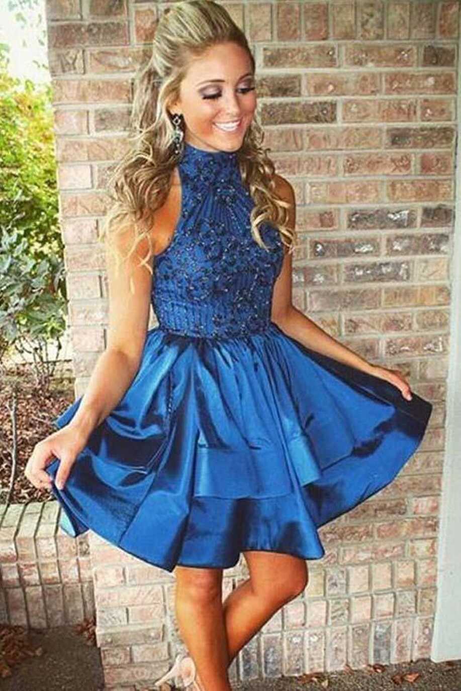 Chic Off The Shoulder Navy Blue Homecoming Dresses Short Prom ...