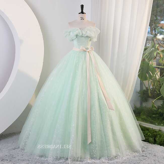 Chic Off-the shoulder Ball Gown Prom Dress Elegant Princess Dress ...