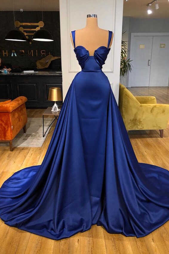 Chic Royal Blue Straps Sweetheart Prom Dress Overskirt Long ...