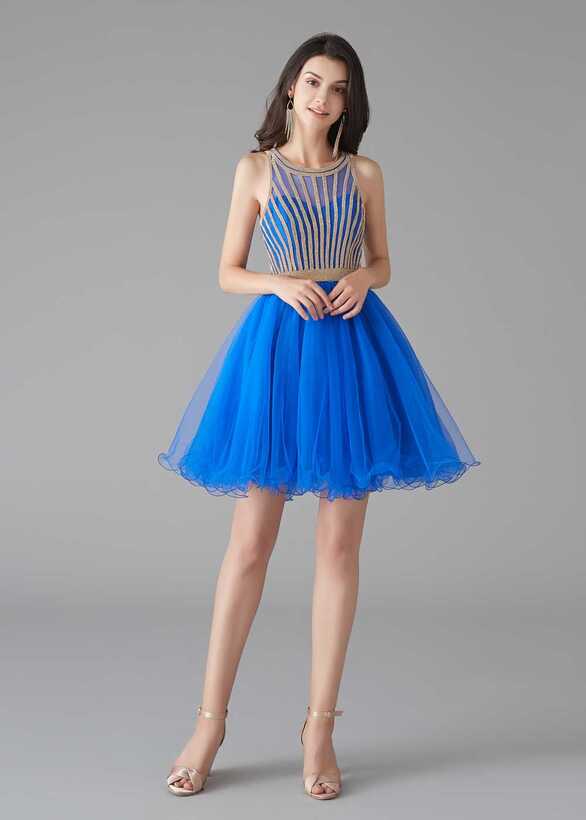 Chic Short Royal Blue Tulle Evening Dress