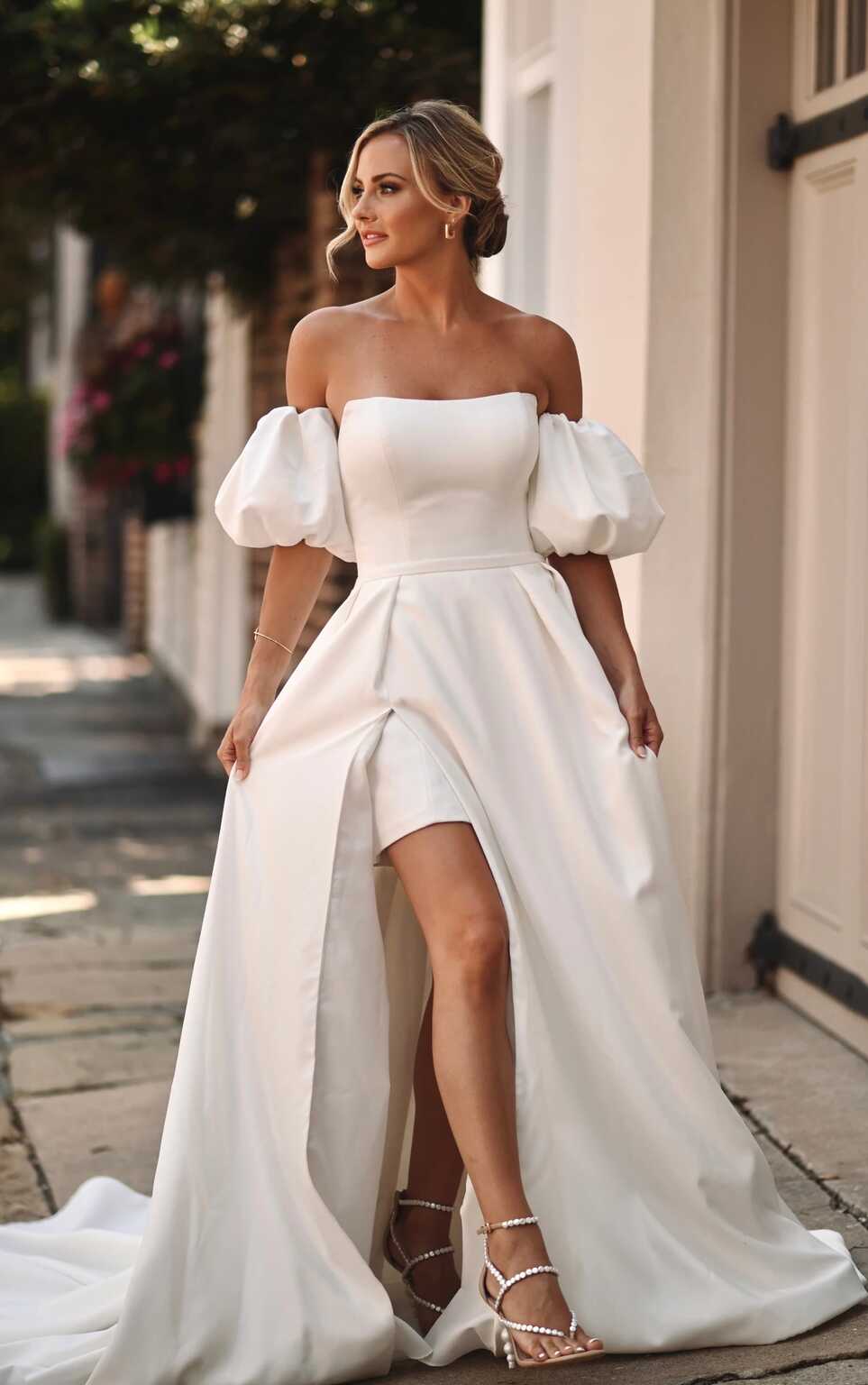 Chic Strapless Short Mini Wedding Dress with Detachable Sleeves ...