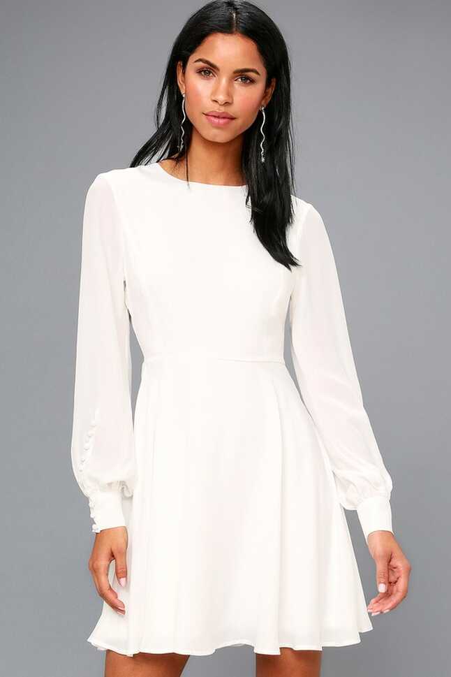 Chic White Dress - Long Sleeve Dress - Button Cuff Dress - Lulus