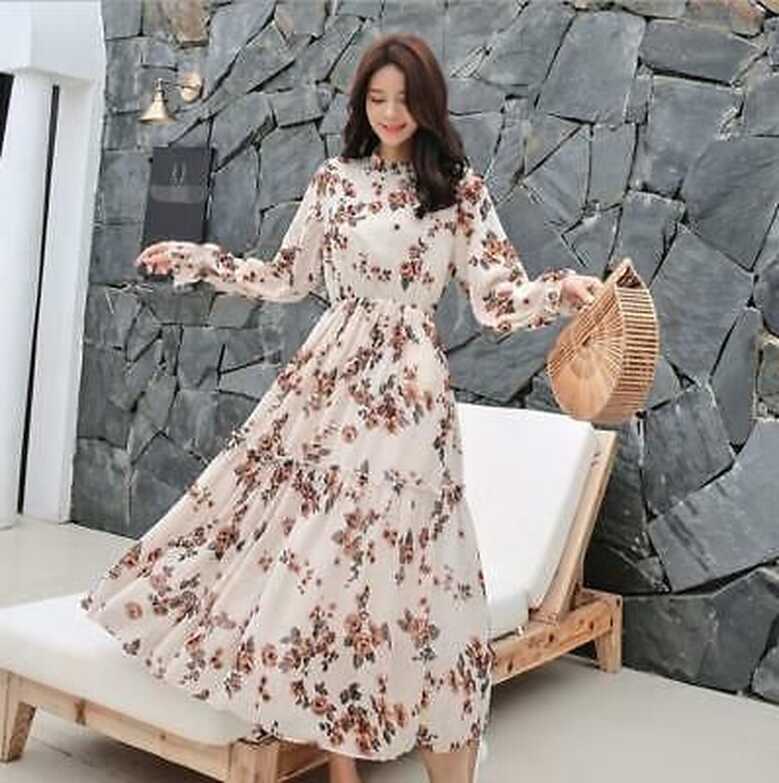 Chiffon Dress 2019 Spring Summer New Womens Elegant Korean Ruffled ...