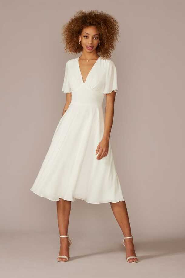 Chiffon Flutter Sleeve Midi-Length Dress | David&#39;s Bridal