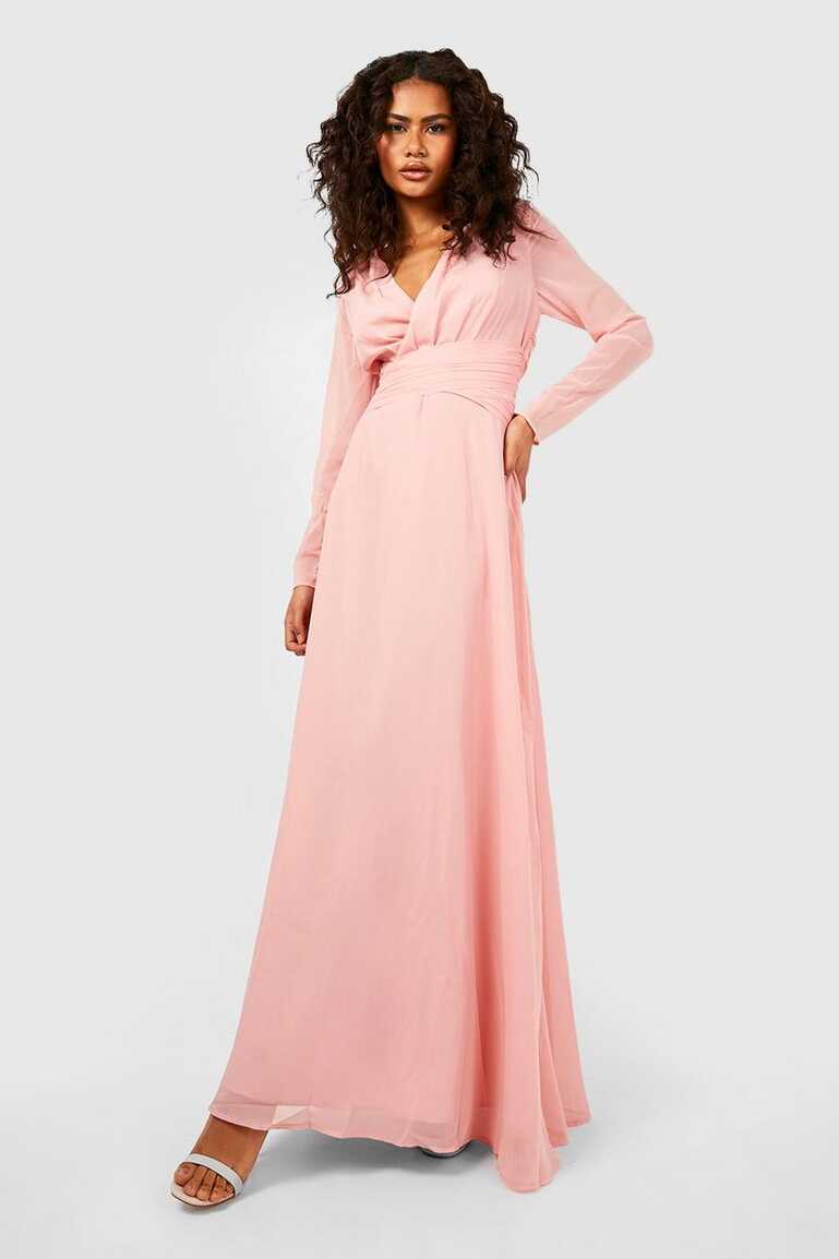 Chiffon Long Sleeve Open Back Maxi Dress | boohoo FI