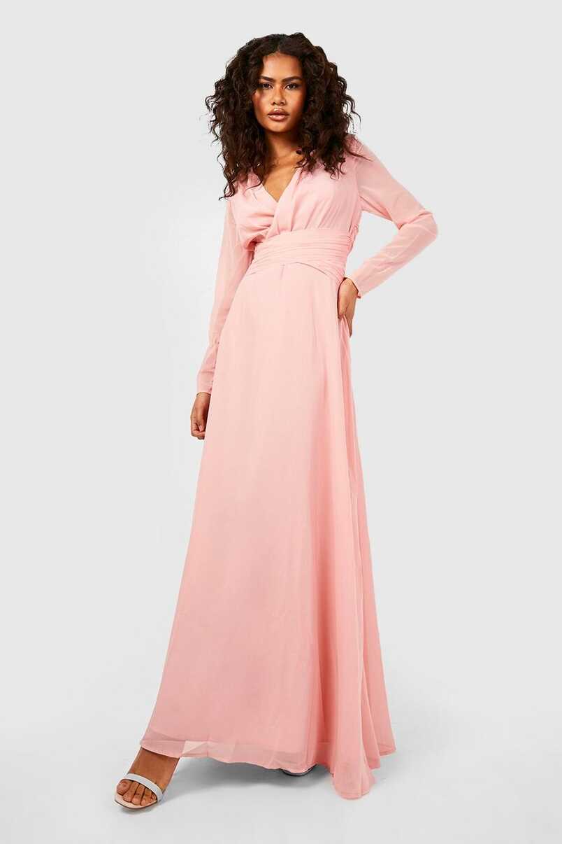 Chiffon Long Sleeve Open Back Maxi Dress