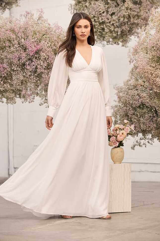 Chiffon Maxi - White Long Sleeve Maxi - Chiffon Bridal Dress - Lulus