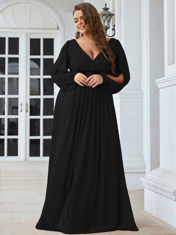 Chiffon Plus Size Evening Dresses with Long Lantern Sleeves ...