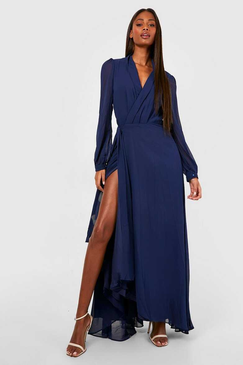 Chiffon Wrap Belted Maxi Dress