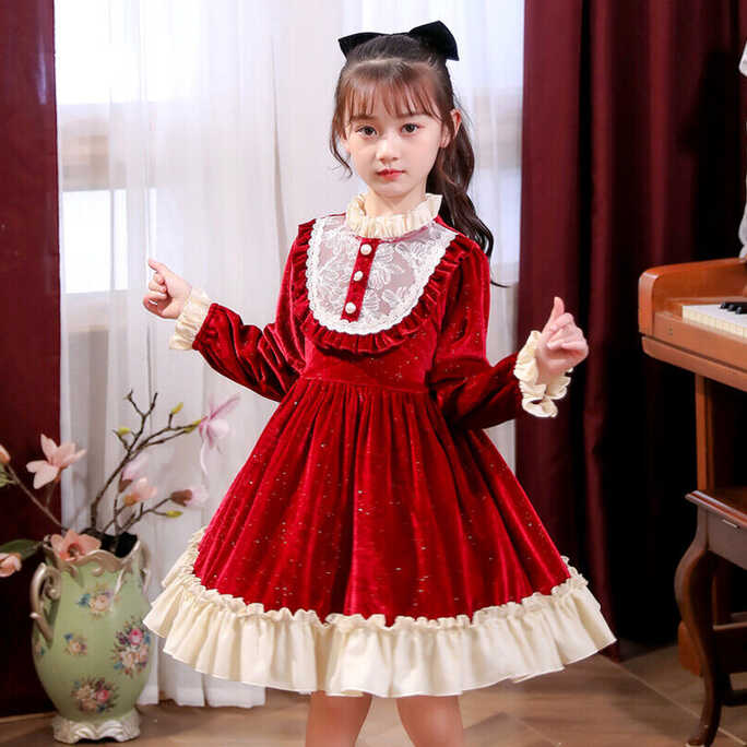 Child Kid Girls Princess Glitter Velvet Dress Wedding Prom Party ...