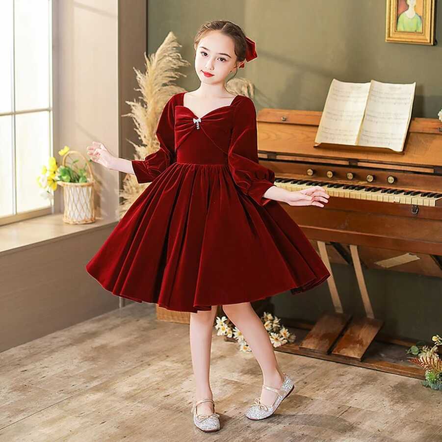 Child Long Sleeve Velvet Dress | Dress Girl Long Sleeve Velvet ...