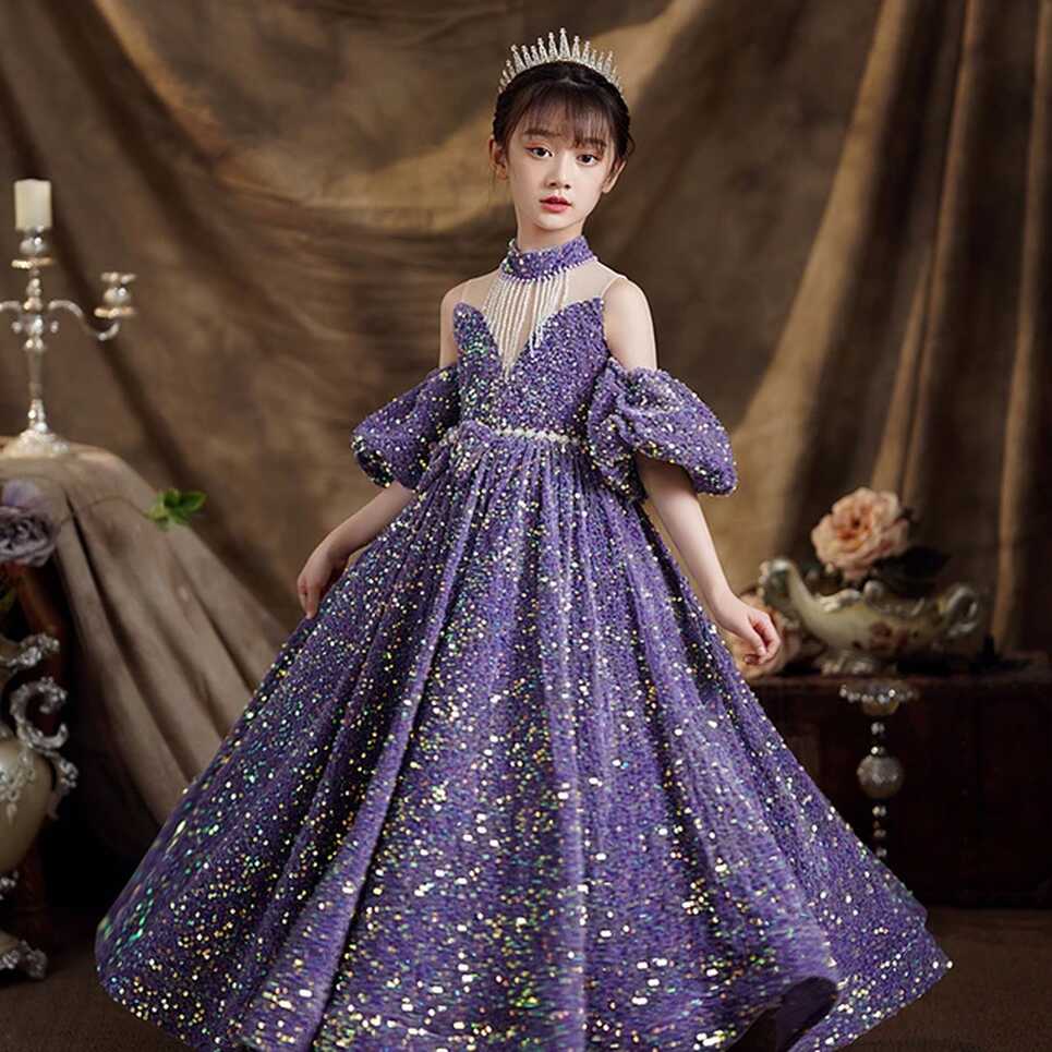 Children Ball Gown 2023 New Sequins Wedding Flower Girls Dress ...